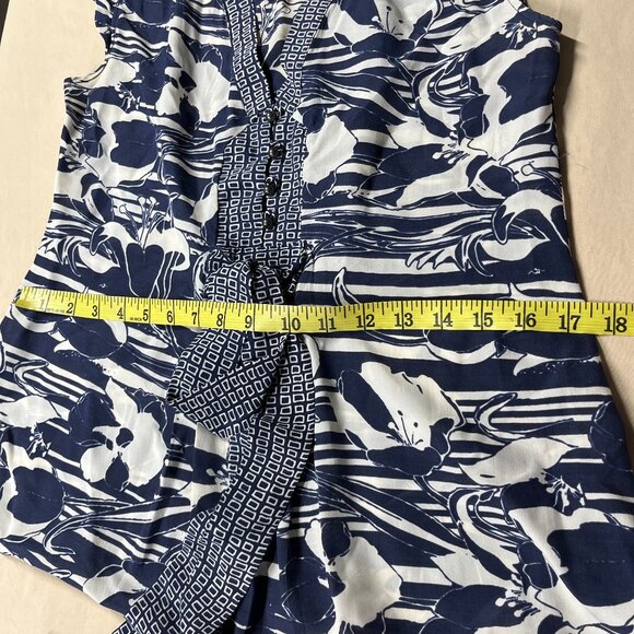 Anthropologie Top Womens Size 4 Blue White 100% Silk Floral - Picture 9 of 10